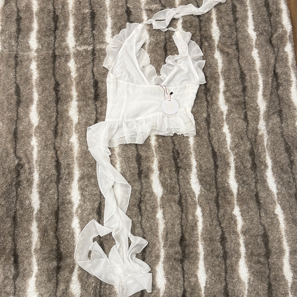 More to Come Elegant White Ruffle Crop Top - Picture 2 of 4